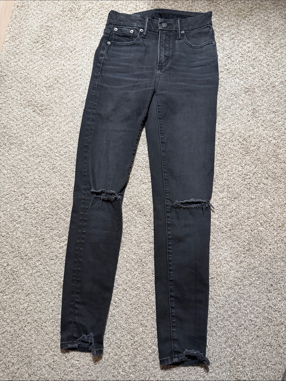 American Eagle Outfitters Black High-Rise Distressed Skinny Jeans